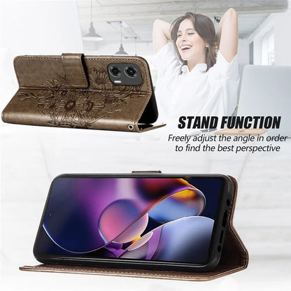 YB Imprinting Series-4 For Motorola Moto G Stylus 5G (2024) Magnetic Phone Case Wallet Cover Butterfly Imprinted