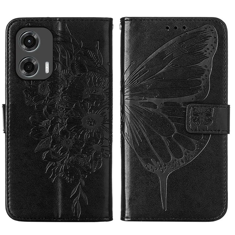 YB Imprinting Series-4 For Motorola Moto G Stylus 5G (2024) Magnetic Phone Case Wallet Cover Butterfly Imprinted