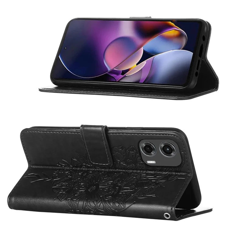 YB Imprinting Series-4 For Motorola Moto G Stylus 5G (2024) Magnetic Phone Case Wallet Cover Butterfly Imprinted