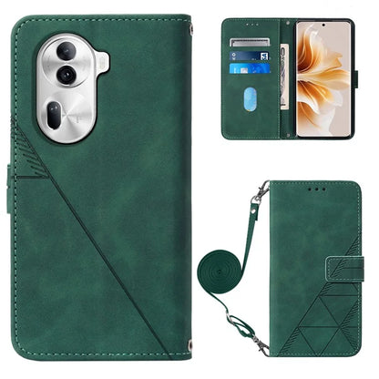 YB Imprinting Series-2 for Oppo Reno11 Pro 5G (Global) Case with Crossbody Strap Wallet PU Leather Phone Coverish Green