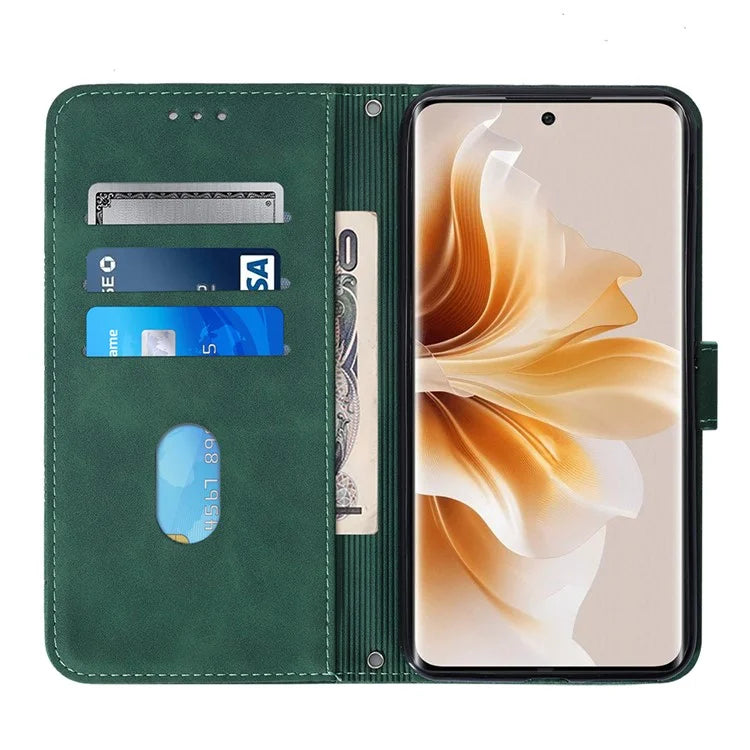 YB Imprinting Series-2 for Oppo Reno11 Pro 5G (Global) Case with Crossbody Strap Wallet PU Leather Phone Coverish Green