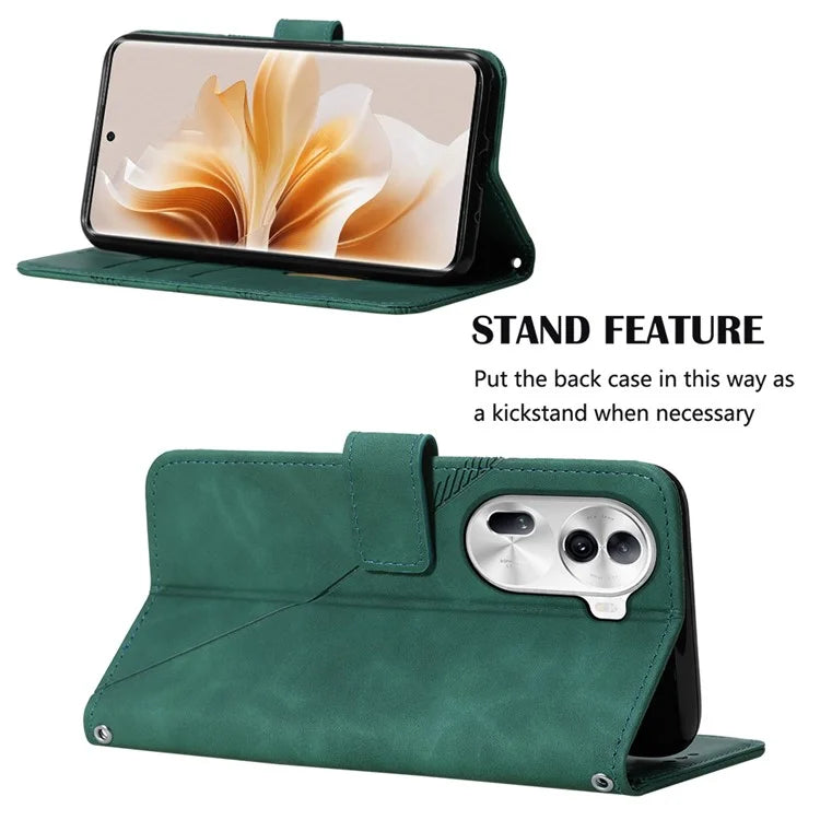 YB Imprinting Series-2 for Oppo Reno11 Pro 5G (Global) Case with Crossbody Strap Wallet PU Leather Phone Coverish Green