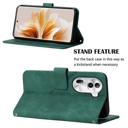 YB Imprinting Series-2 for Oppo Reno11 Pro 5G (Global) Case with Crossbody Strap Wallet PU Leather Phone Coverish Green