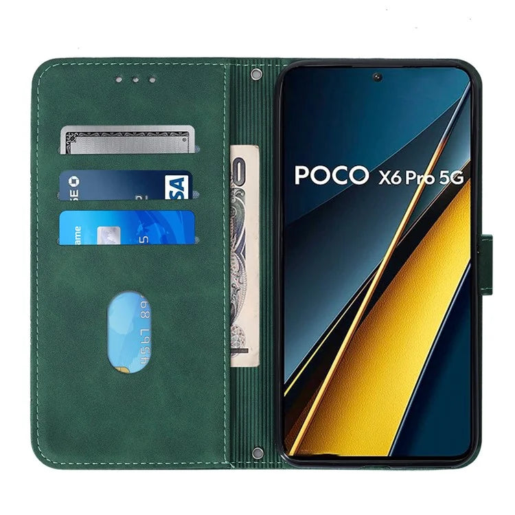 YB Imprinting Series-1 For Xiaomi Poco X6 Pro 5G / Redmi K70E 5G Case Leather Wallet Shockproof Phone Coverish Green