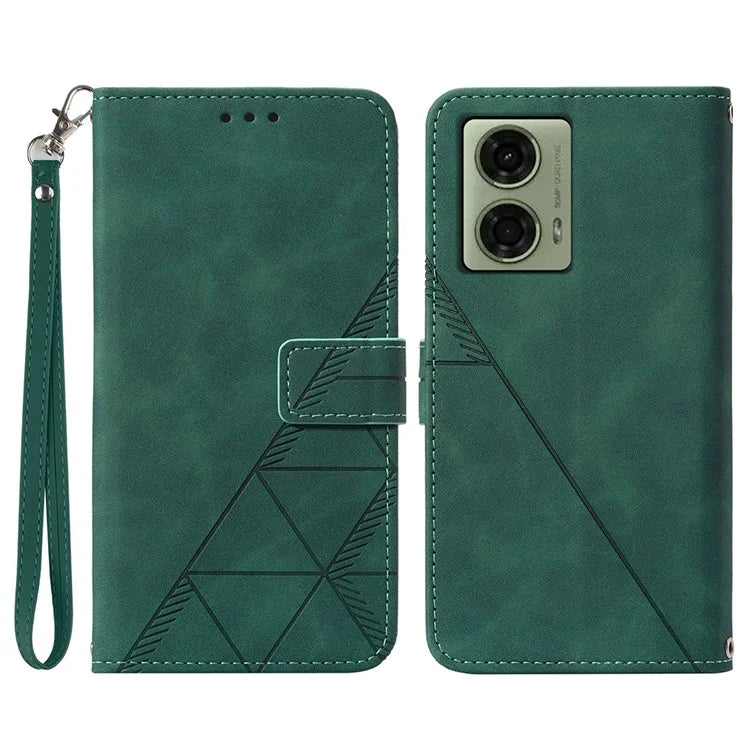 YB Imprinting Series-1 For Motorola Moto G04 4G / G24 4G Case Card Slots Leather Flip Cover with Strapish Green