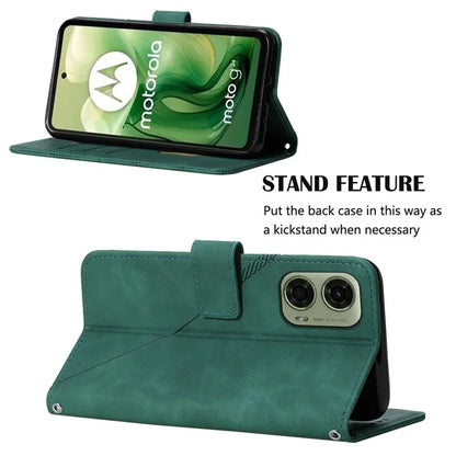 YB Imprinting Series-1 For Motorola Moto G04 4G / G24 4G Case Card Slots Leather Flip Cover with Strapish Green