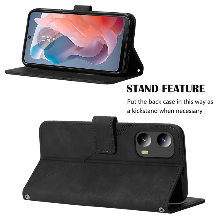 YB Imprinting Series-1 For Motorola Moto G Play 5G (2024) / Moto G 5G (2024) Case PU Leather Wrist Strap Flip Phone Cover