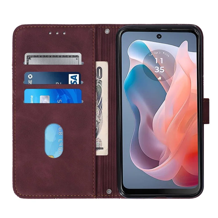 YB Imprinting Series-1 For Motorola Moto G Play 5G (2024) / Moto G 5G (2024) Case PU Leather Wrist Strap Flip Phone Cover