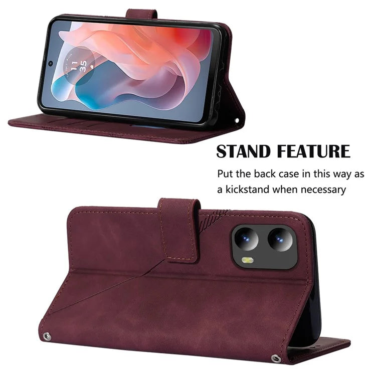 YB Imprinting Series-1 For Motorola Moto G Play 5G (2024) / Moto G 5G (2024) Case PU Leather Wrist Strap Flip Phone Cover