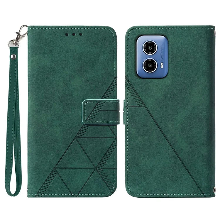 YB Imprinting Series-1 For Motorola Moto G34 5G Leather Case Wrist Strap Card Holder Phone Coverish Green