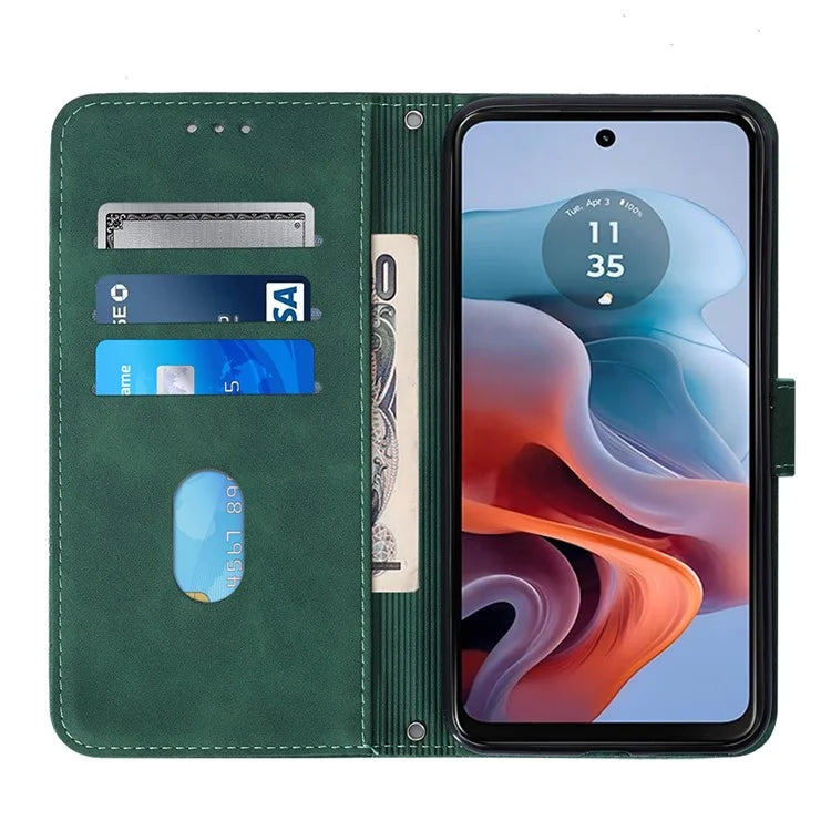 YB Imprinting Series-1 For Motorola Moto G34 5G Leather Case Wrist Strap Card Holder Phone Coverish Green