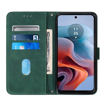 YB Imprinting Series-1 For Motorola Moto G34 5G Leather Case Wrist Strap Card Holder Phone Coverish Green
