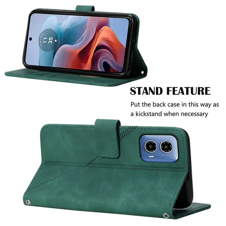 YB Imprinting Series-1 For Motorola Moto G34 5G Leather Case Wrist Strap Card Holder Phone Coverish Green
