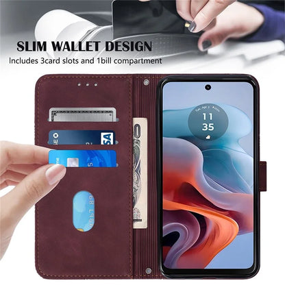 YB Imprinting Series-1 For Motorola Moto G34 5G Leather Case Wrist Strap Card Holder Phone Coverish Green