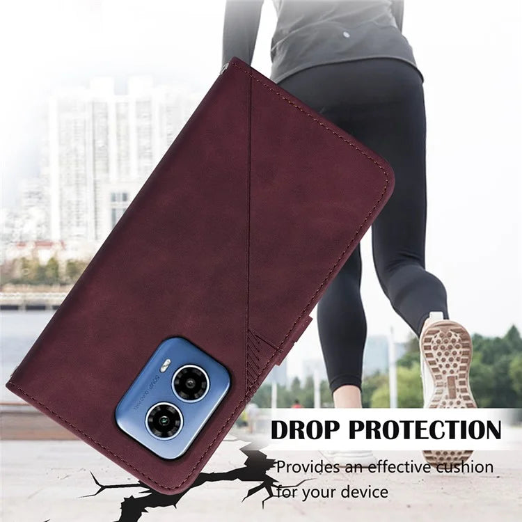 YB Imprinting Series-1 For Motorola Moto G34 5G Leather Case Wrist Strap Card Holder Phone Coverish Green