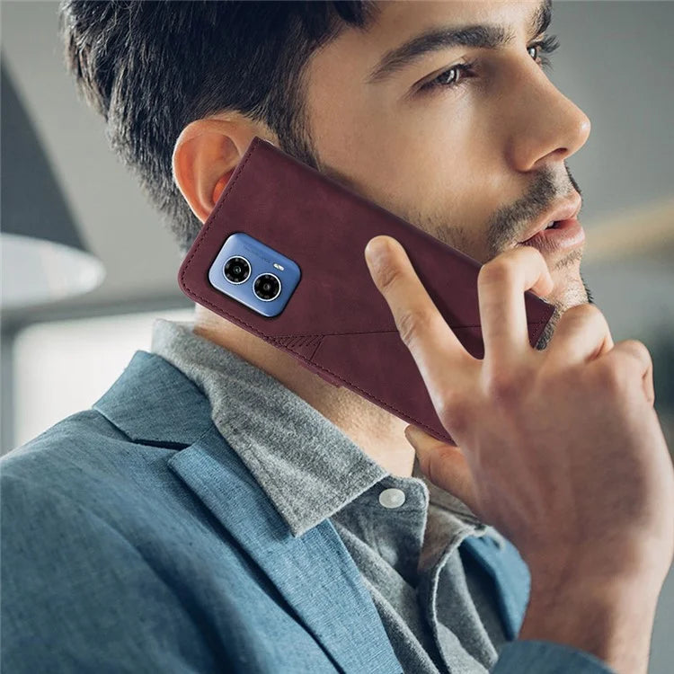 YB Imprinting Series-1 For Motorola Moto G34 5G Leather Case Wrist Strap Card Holder Phone Coverish Green