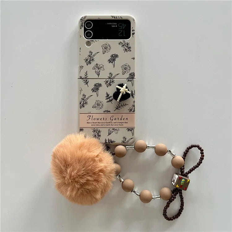 For Samsung Galaxy Z Flip4 5G PC Case Pattern Printing Protective Cover with Hand Strap