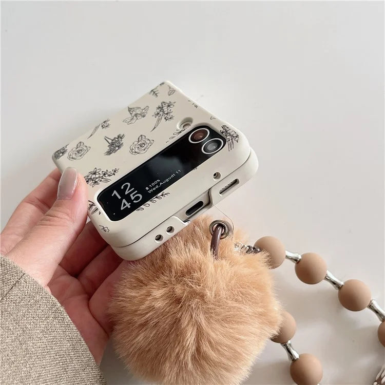For Samsung Galaxy Z Flip4 5G PC Case Pattern Printing Protective Cover with Hand Strap