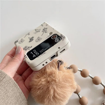 For Samsung Galaxy Z Flip4 5G PC Case Pattern Printing Protective Cover with Hand Strap