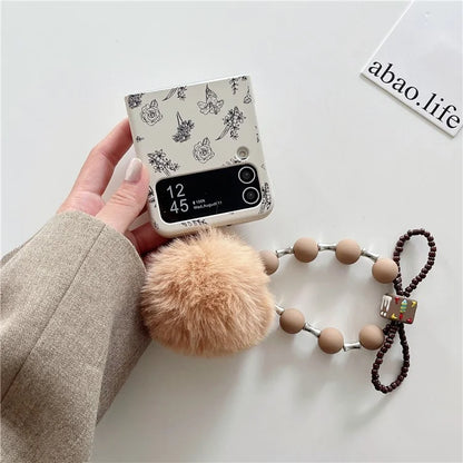 For Samsung Galaxy Z Flip4 5G PC Case Pattern Printing Protective Cover with Hand Strap