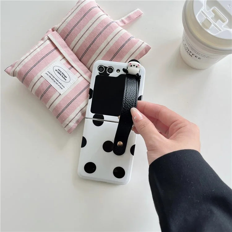 For Samsung Galaxy Z Flip5 5G PC Phone Shell Dot Design Slim Phone Case with Strap