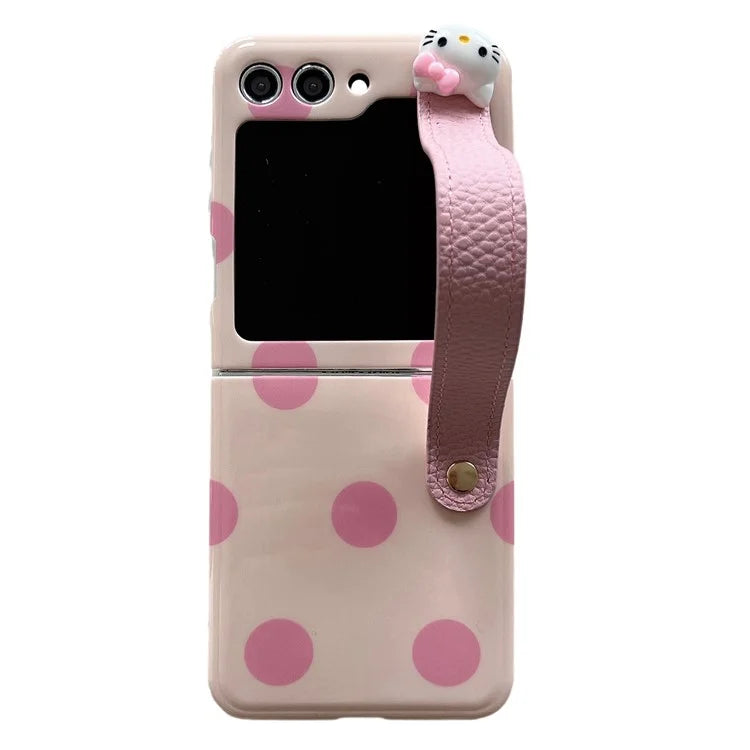 For Samsung Galaxy Z Flip5 5G PC Phone Shell Dot Design Slim Phone Case with Strap