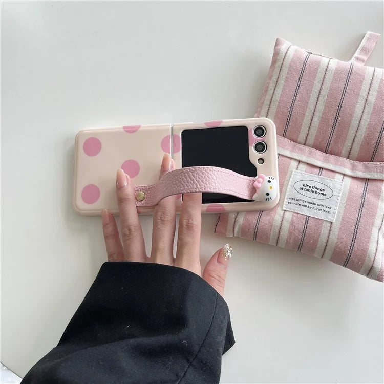 For Samsung Galaxy Z Flip5 5G PC Phone Shell Dot Design Slim Phone Case with Strap