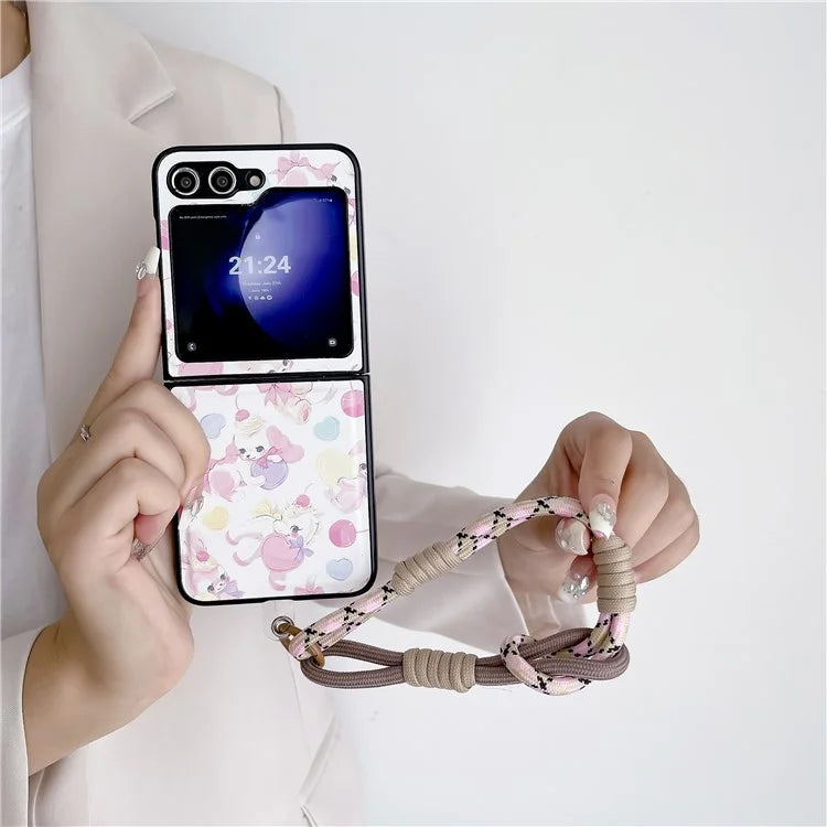 For Samsung Galaxy Z Flip5 5G Case Phone Shell with Hand Strap Phone Cover Painted Patterns