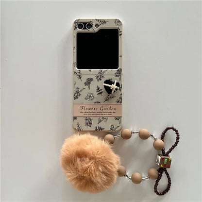 For Samsung Galaxy Z Flip5 5G Cell Phone Case Pattern Printing PC Phone Cover with Plush Hand Strap