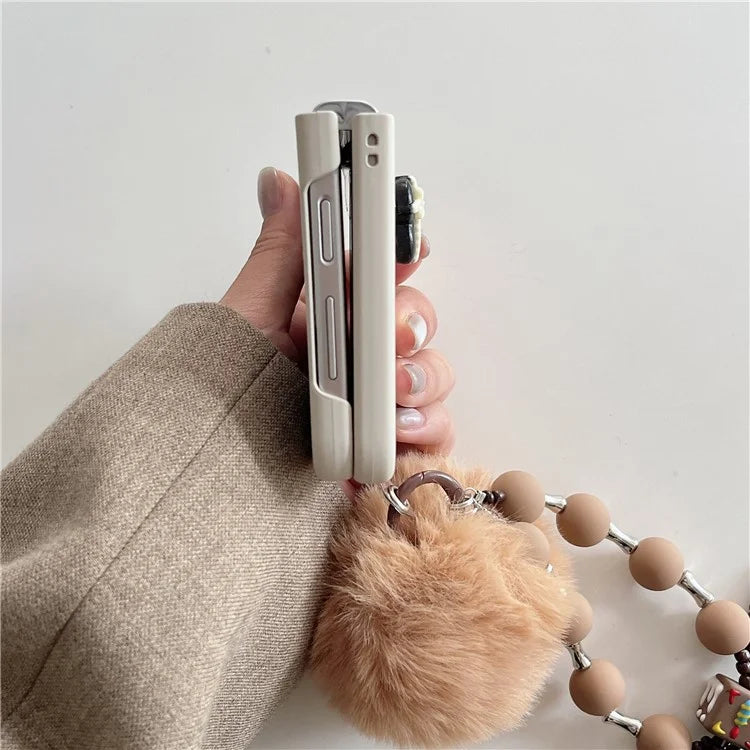 For Samsung Galaxy Z Flip5 5G Cell Phone Case Pattern Printing PC Phone Cover with Plush Hand Strap