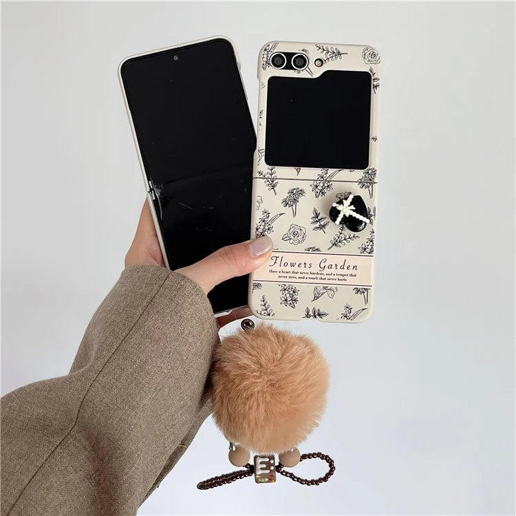 For Samsung Galaxy Z Flip5 5G Cell Phone Case Pattern Printing PC Phone Cover with Plush Hand Strap