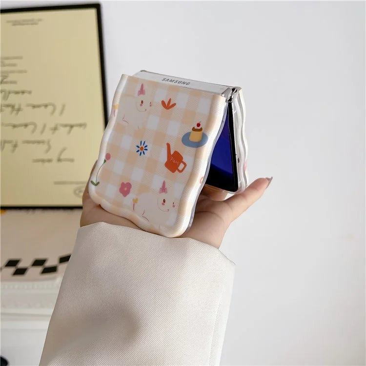For Samsung Galaxy Z Flip5 5G Cover PC Protective Case with Hand Strap Lovely Pattern