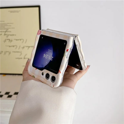 For Samsung Galaxy Z Flip5 5G Cover PC Protective Case with Hand Strap Lovely Pattern
