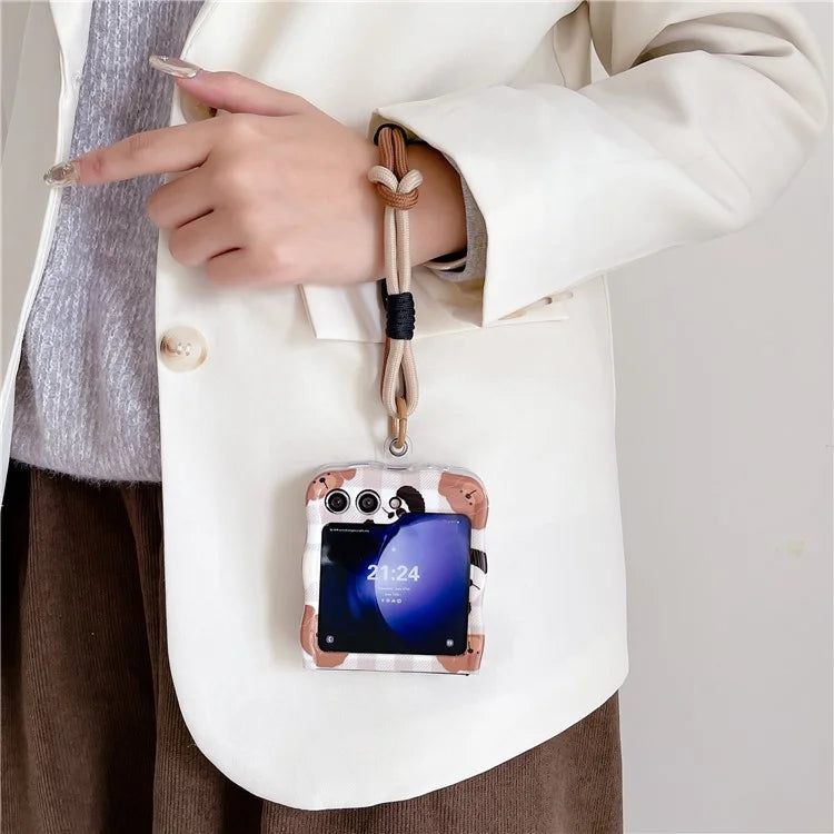 For Samsung Galaxy Z Flip5 5G Cover PC Protective Case with Hand Strap Lovely Pattern
