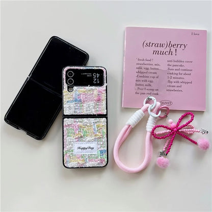 For Samsung Galaxy Z Flip4 5G Phone Shell Plush Textile Protective Phone Case with Hand Strap