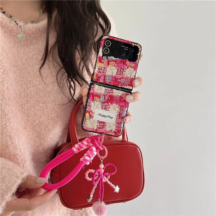 For Samsung Galaxy Z Flip4 5G Phone Shell Plush Textile Protective Phone Case with Hand Strap