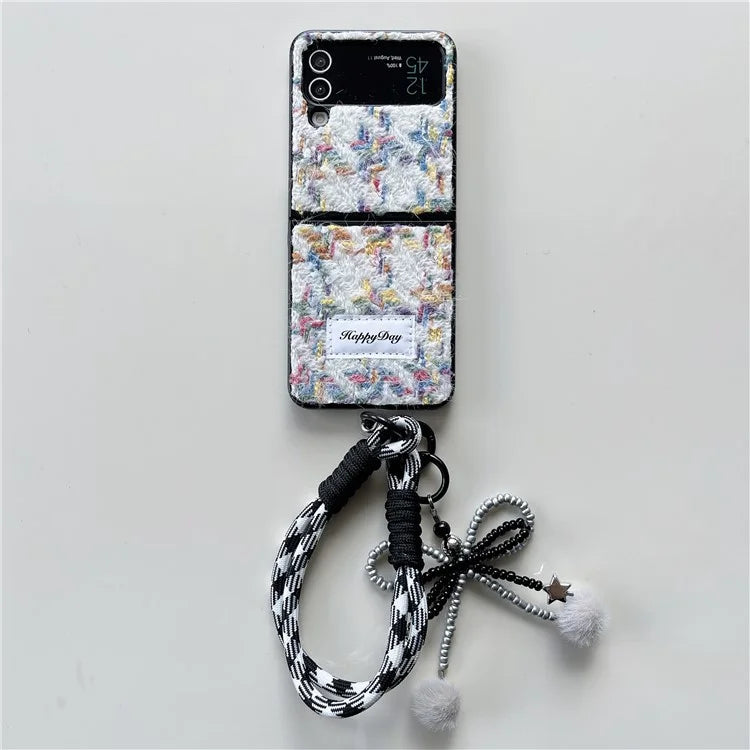 For Samsung Galaxy Z Flip4 5G Phone Shell Plush Textile Protective Phone Case with Hand Strap