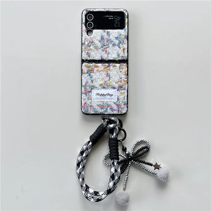 For Samsung Galaxy Z Flip4 5G Phone Shell Plush Textile Protective Phone Case with Hand Strap