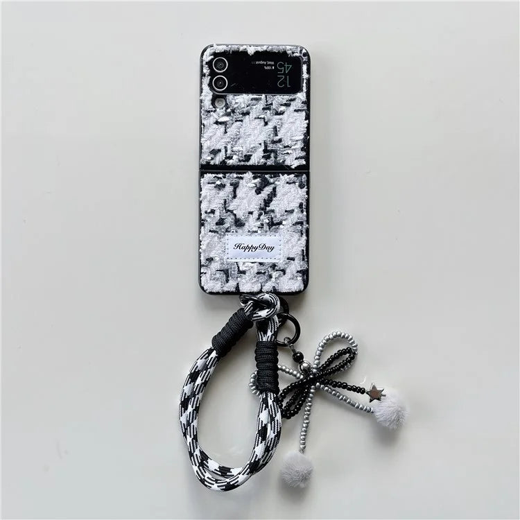 For Samsung Galaxy Z Flip4 5G Phone Shell Plush Textile Protective Phone Case with Hand Strap