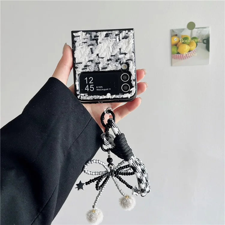 For Samsung Galaxy Z Flip4 5G Phone Shell Plush Textile Protective Phone Case with Hand Strap