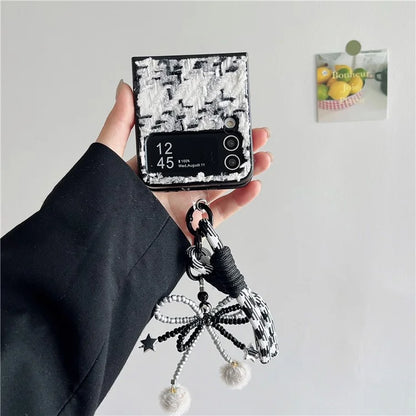 For Samsung Galaxy Z Flip4 5G Phone Shell Plush Textile Protective Phone Case with Hand Strap