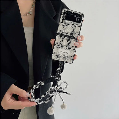 For Samsung Galaxy Z Flip4 5G Phone Shell Plush Textile Protective Phone Case with Hand Strap