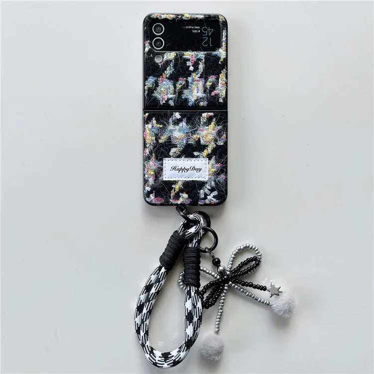 For Samsung Galaxy Z Flip4 5G Phone Shell Plush Textile Protective Phone Case with Hand Strap