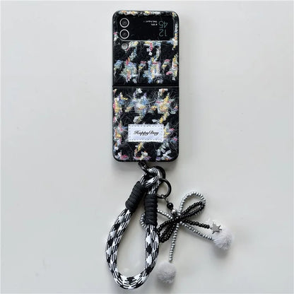 For Samsung Galaxy Z Flip4 5G Phone Shell Plush Textile Protective Phone Case with Hand Strap