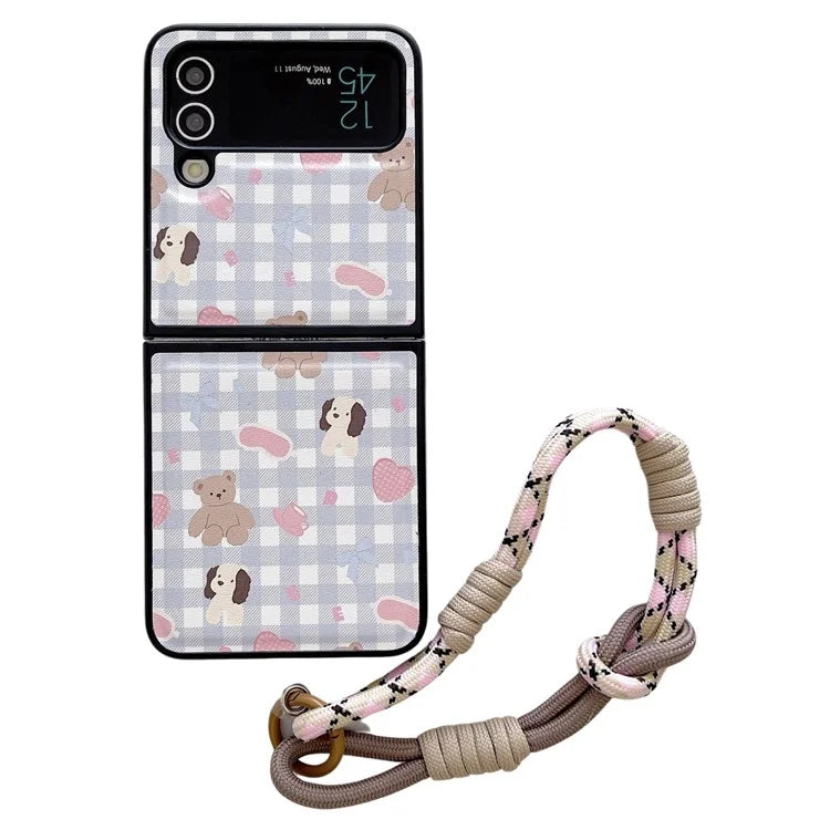 For Samsung Galaxy Z Flip4 5G Case Adorable Cartoon Prints Phone Cover with Hand Strap