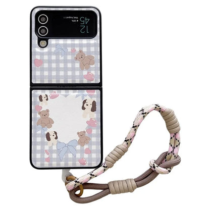 For Samsung Galaxy Z Flip4 5G Case Adorable Cartoon Prints Phone Cover with Hand Strap