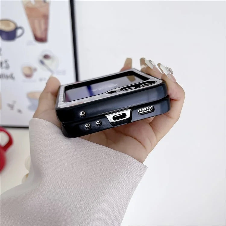 For Samsung Galaxy Z Flip4 5G Case Adorable Cartoon Prints Phone Cover with Hand Strap