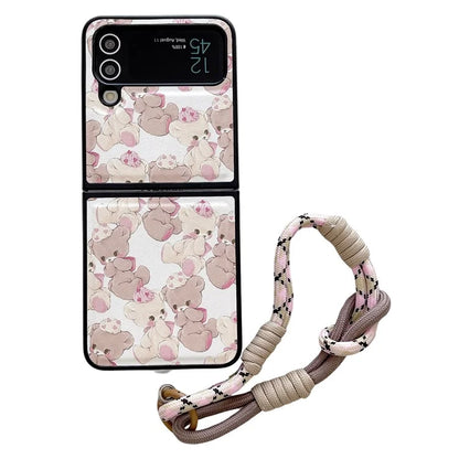 For Samsung Galaxy Z Flip4 5G Case Adorable Cartoon Prints Phone Cover with Hand Strap
