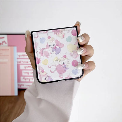For Samsung Galaxy Z Flip4 5G Case Adorable Cartoon Prints Phone Cover with Hand Strap