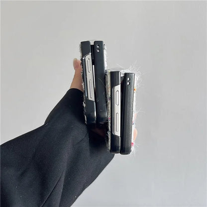 For Samsung Galaxy Z Flip5 5G Case PC+Textile Protective Phone Cover with Hand Strap